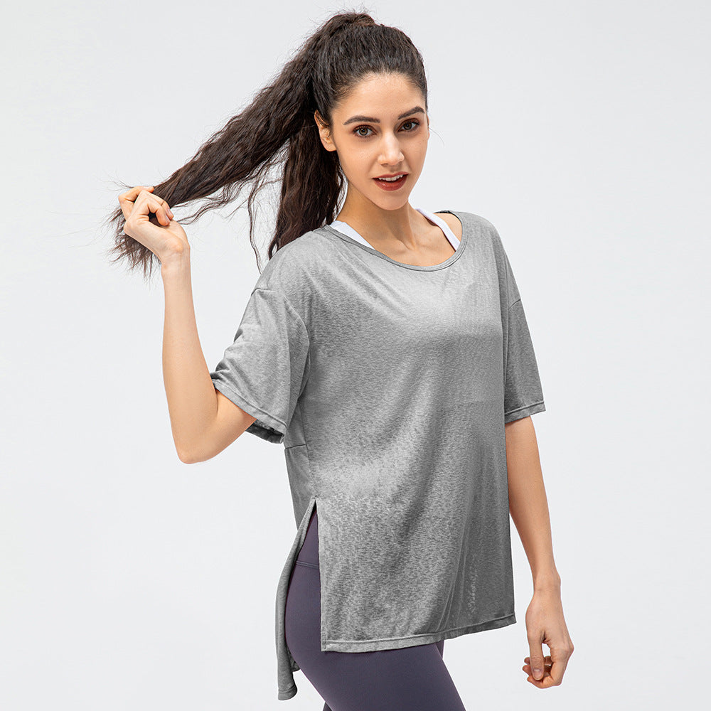 
                  
                    Spring Summer Women Loose Exercise Blouse Lightweight Breathable Running T-shirt Split Quick-Drying Yoga Short Sleeve
                  
                