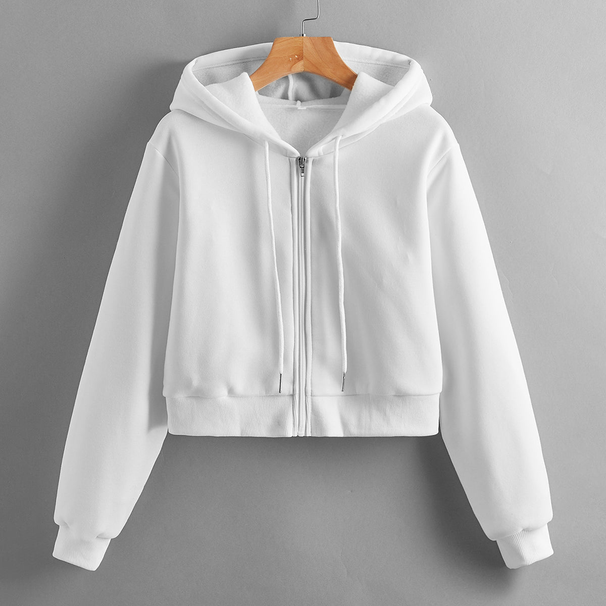 
                  
                    Autumn Street Hipster Hooded Short Cotton White round Neck Cute Solid Color Pullover Hoodie
                  
                