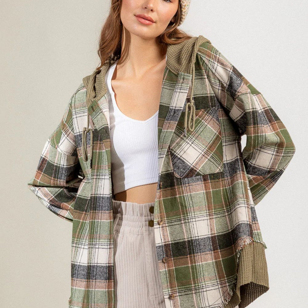 
                  
                    Winter Waffle Hooded Spliced Plaid Blouse Coat for Women
                  
                