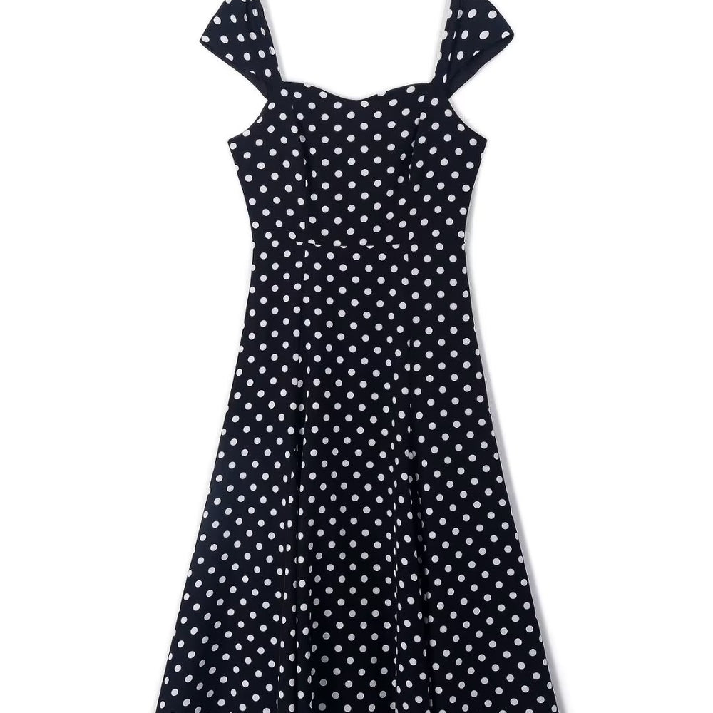 
                  
                    Summer Black Bottom White Polka Dot Casual Vacation Sling Midi Dress for Women
                  
                