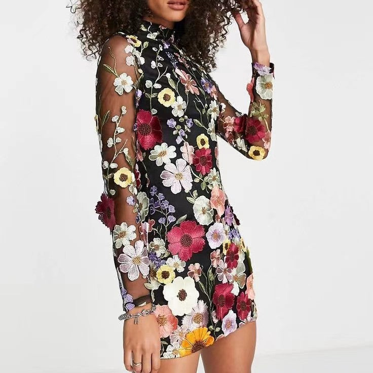 Three-dimensional Flower Sheath Sexy Dress Europe And America Cross Border Spring And Summer New