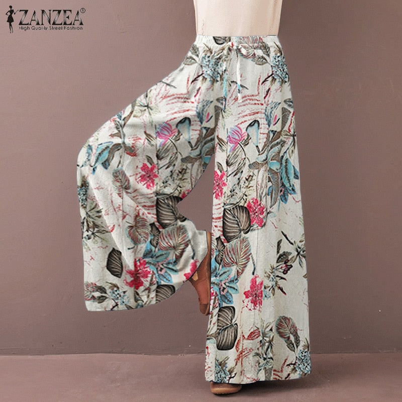 
                  
                    Women's Wide Leg Trousers ZANZEA 2023 Kaftan Printed Pants Elastic Waist Long Pantalon Palazzo Casual Floral Turnip Oversized - K&F
                  
                