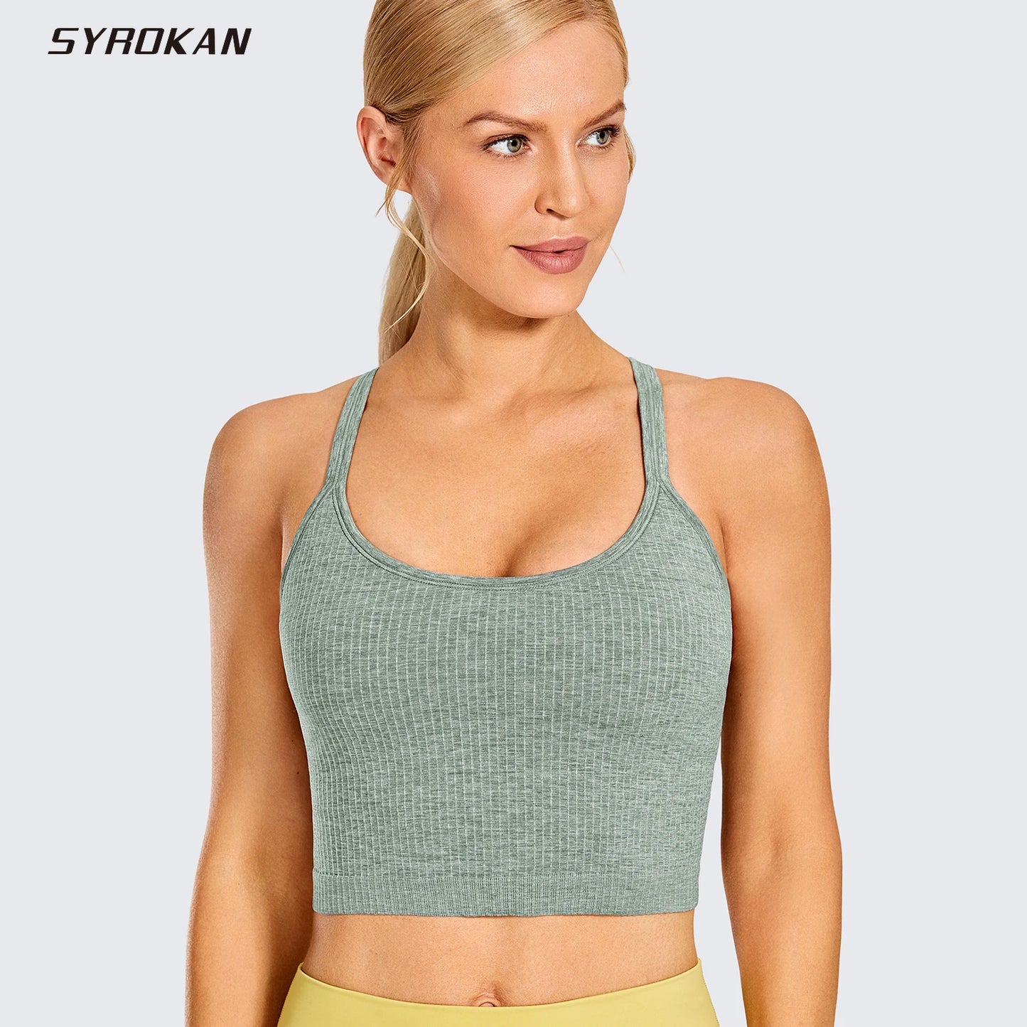 
                  
                    SYROKAN Women's Longline Sports Bra Padded Wireless Racerback Yoga Bras Crop Tank Tops
                  
                