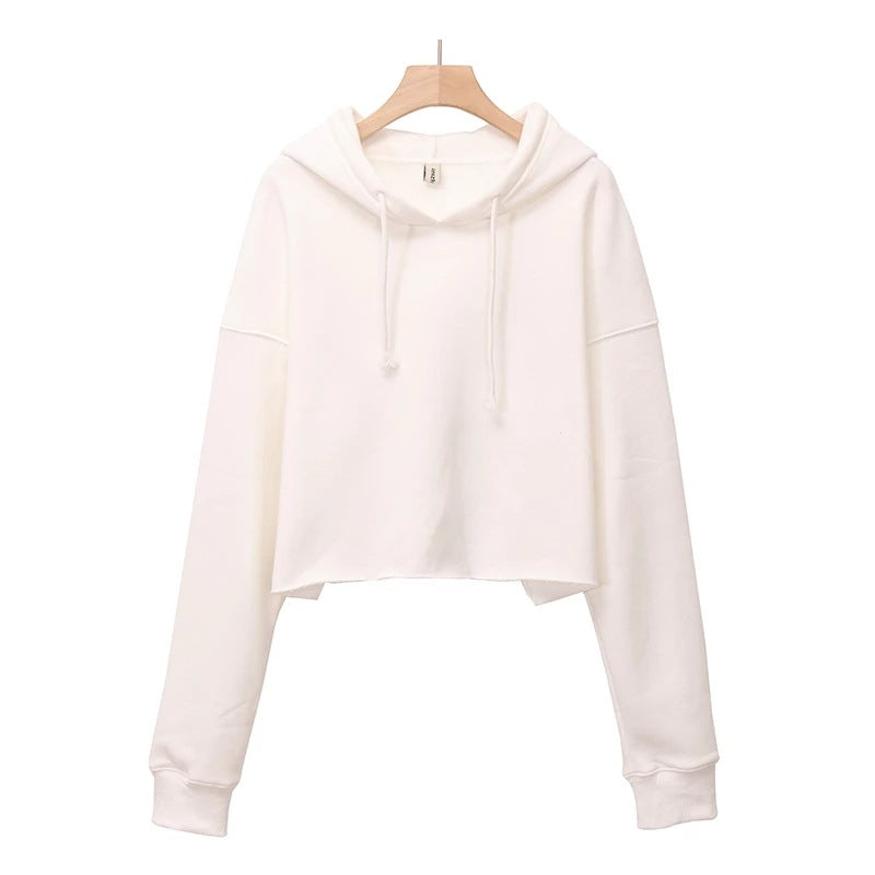 
                  
                    Sports Loose Cropped Hoodie Women Autumn Winter Fleece-lined Solid Color Minimalist Long Sleeve Top
                  
                