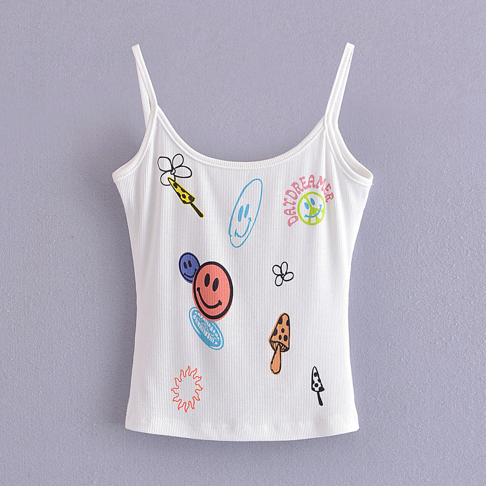 
                  
                    Cute Smiley Face Summer New Short Strap Slim Printed High Elastic Short Small Tank Top Graphic Smiley Face
                  
                