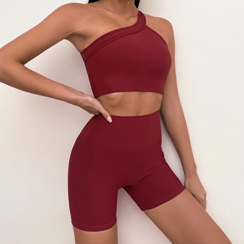 
                  
                    Yoga Clothes One Shoulder Shape Sports Bra Irregular Asymmetric Pleated Hip Lift Pants Fitness Clothes Women Suit
                  
                