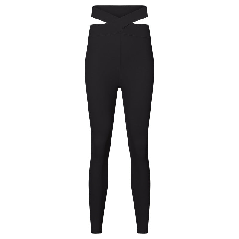 
                  
                    Nude Feel High Waist Hip Lift Yoga Pants Hollow Out Cutout Cross Waist Ankle Length Sports Tights Women Outer Wear
                  
                