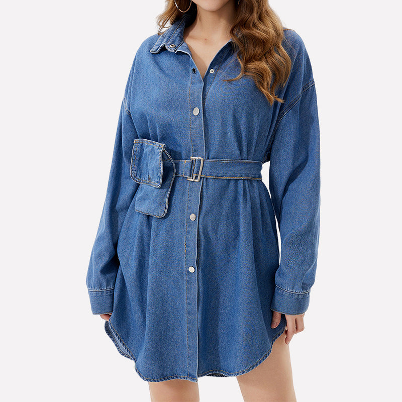 
                  
                    Women Wear Bag Design Waist Trimming Loose Denim Outerwear Shirt Women Blouse
                  
                