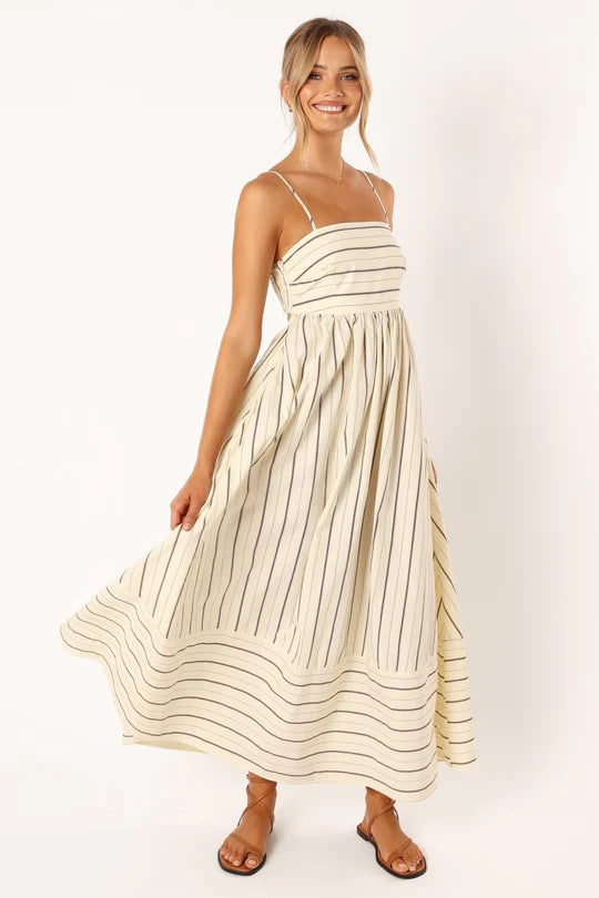 
                  
                    Women Striped Sleeveless Strap Backless Large Swing Casual Dress
                  
                