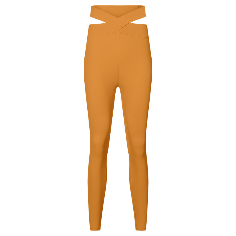 
                  
                    Nude Feel High Waist Hip Lift Yoga Pants Hollow Out Cutout Cross Waist Ankle Length Sports Tights Women Outer Wear
                  
                