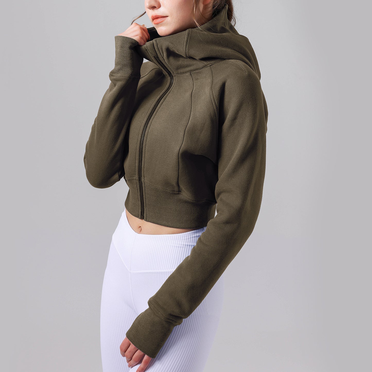 
                  
                    Casual Fleece lined Warm Yoga Clothes Short Loose Sweater Coat Women Hooded Fitness Sports Top Long Sleeve
                  
                