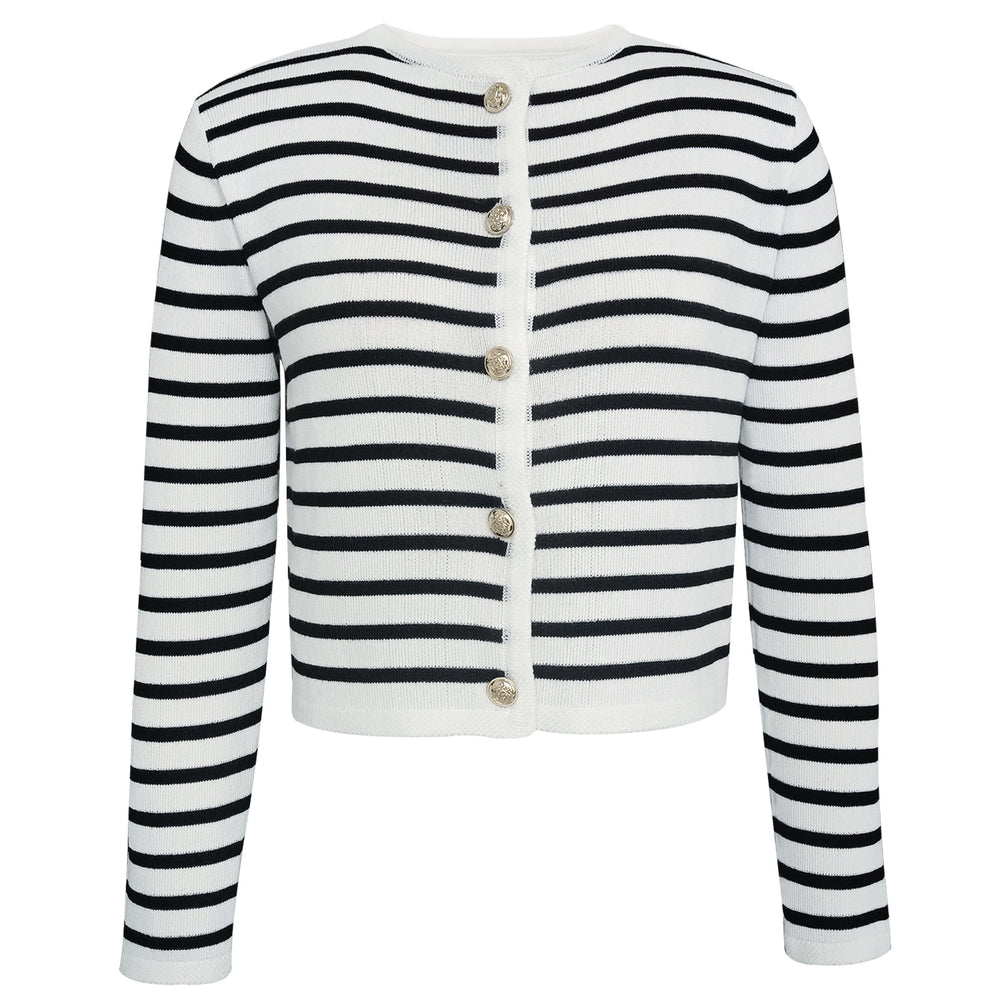 
                  
                    Women Clothing Striped Round Neck Knitted Cardigan Casual Sweater
                  
                