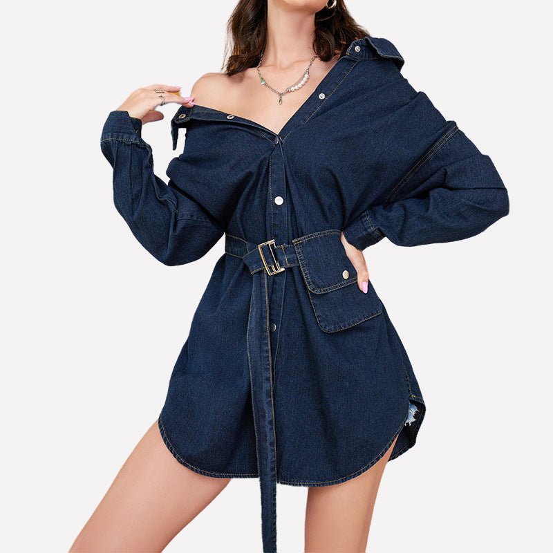 
                  
                    Women Wear Bag Design Waist Trimming Loose Denim Outerwear Shirt Women Blouse
                  
                