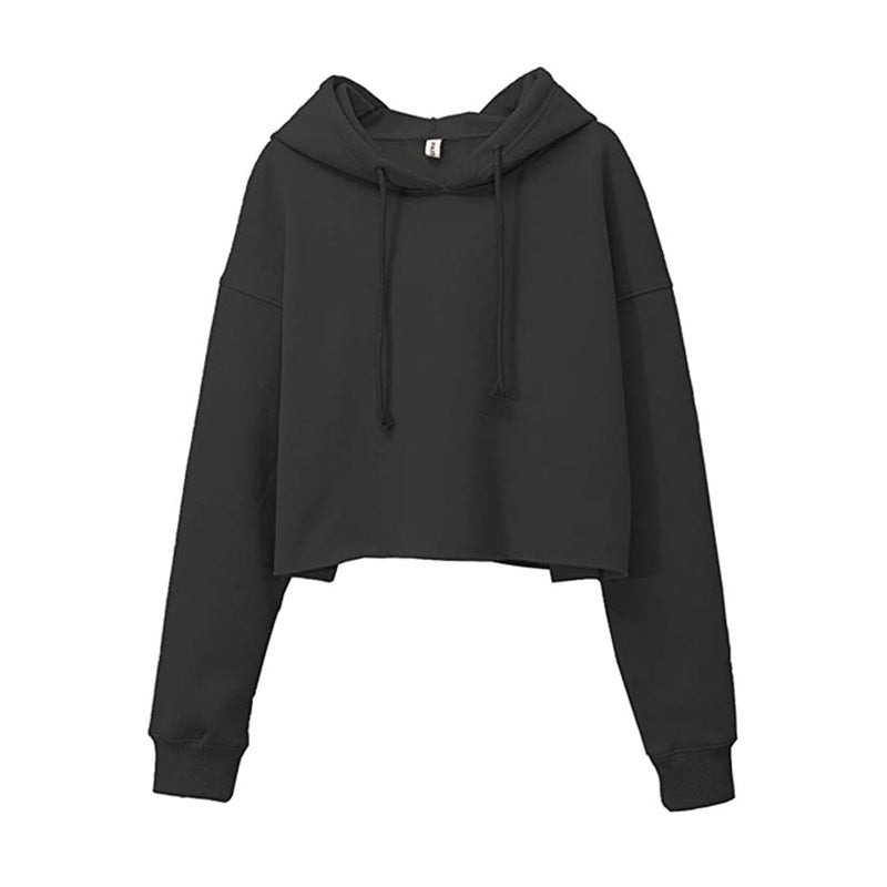 
                  
                    Sports Loose Cropped Hoodie Women Autumn Winter Fleece-lined Solid Color Minimalist Long Sleeve Top
                  
                