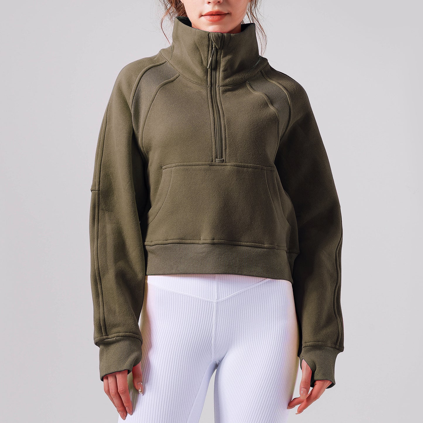 
                  
                    Autumn Winter Yoga Wear Sports Jacket Half Zipped Stand Collar Finger Lock Top Running Fitness Sweater
                  
                