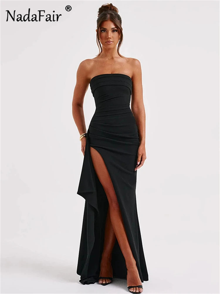 
                  
                    Nadafair Strapless Sleeveless Black Long Dress Party Club Sexy Off Shoulder Women Dresses Backless Summer Split Prom Evening
                  
                