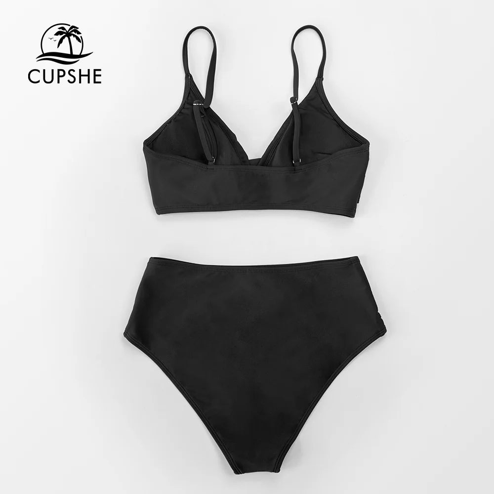 
                  
                    CUPSHE Solid Black Twist High Waist Bikini Sets Swimsuit For Women Sexy V-neck Tank Two Pieces Swimwear 2023 Beach Bathing Suit
                  
                
