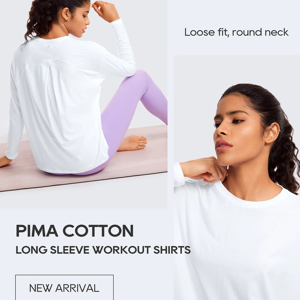 
                  
                    CRZ YOGA Pima Cotton Long Sleeve Workout Shirts for Women Loose Fit Crew Neck Yoga Athletic Tops Casual Fall Shirt
                  
                