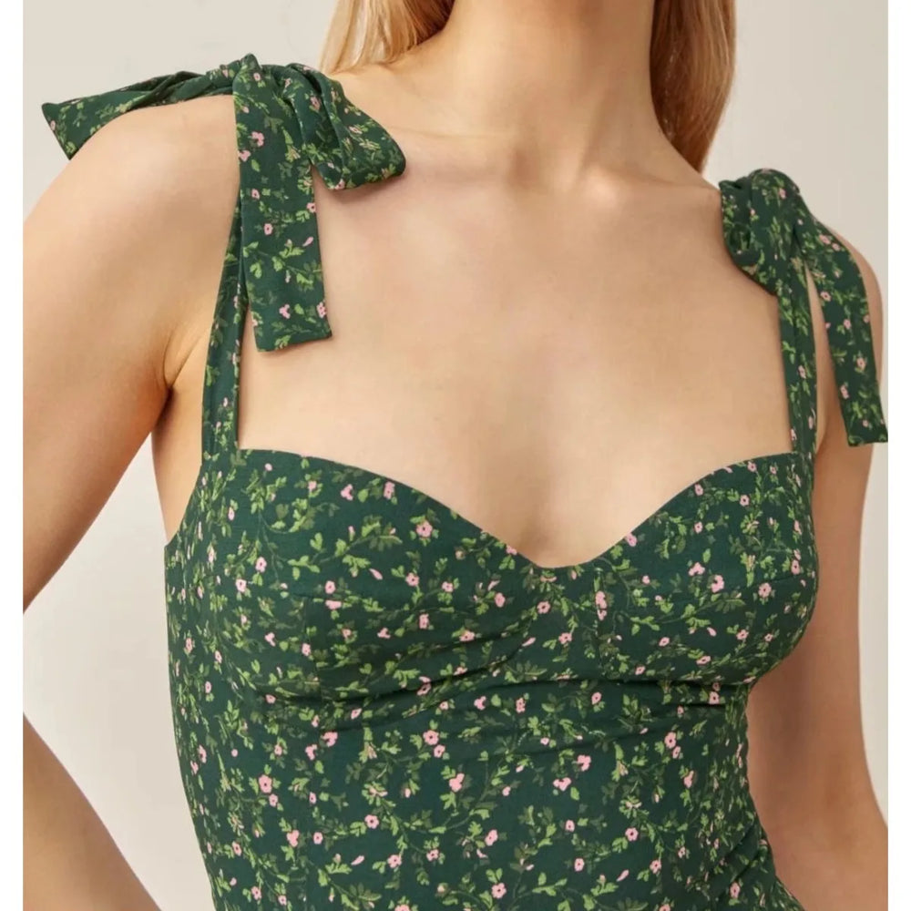 
                  
                    2024 Summer Party Dress Elegant Green Flora Back Elastic Front Mini Dress party dresses
                  
                