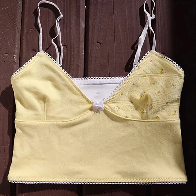 
                  
                    Cute Bow V Neck Spaghetti Strap Camisole Y2K Fairycore Yellow Slim Fit Crop Tops Summer Backless Vest 90s Vintage Chic Clothes
                  
                