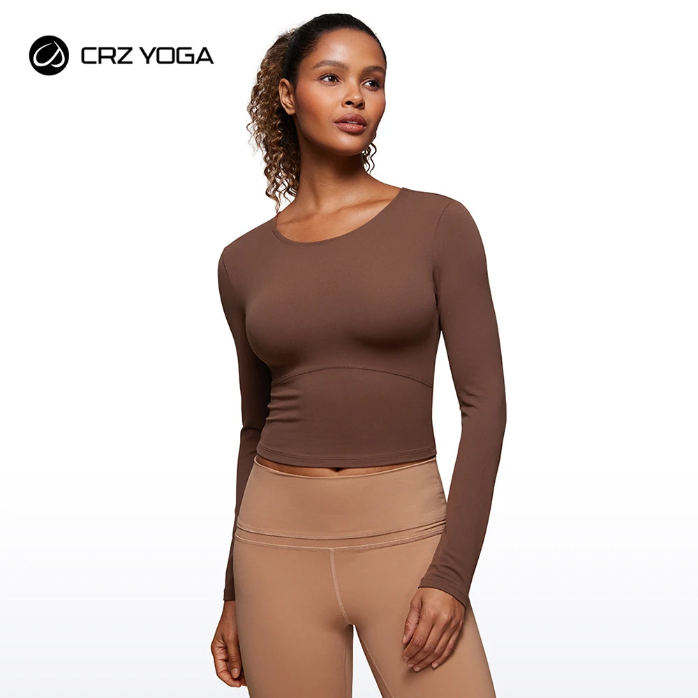 CRZ YOGA Butterluxe Womens Long Sleeve Crop Yoga Shirts Slim Fit Cropped Workout Tops Athletic Casual Basic Tight Shirt