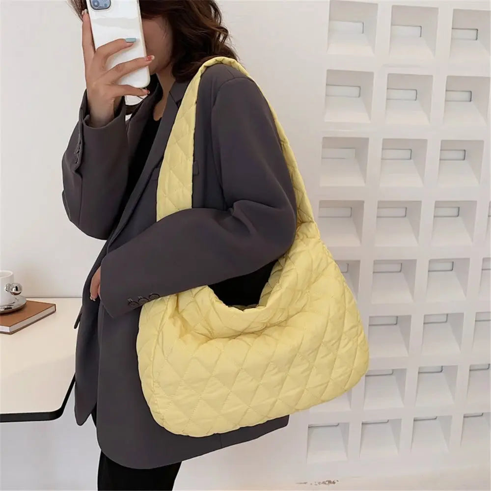 
                  
                    Women Large Capacity Quilted Tote Bag Winter Warm Lightweight Down Cotton Padded Plaid Shoulder Bags Underarm Bags Puffy Handbag
                  
                