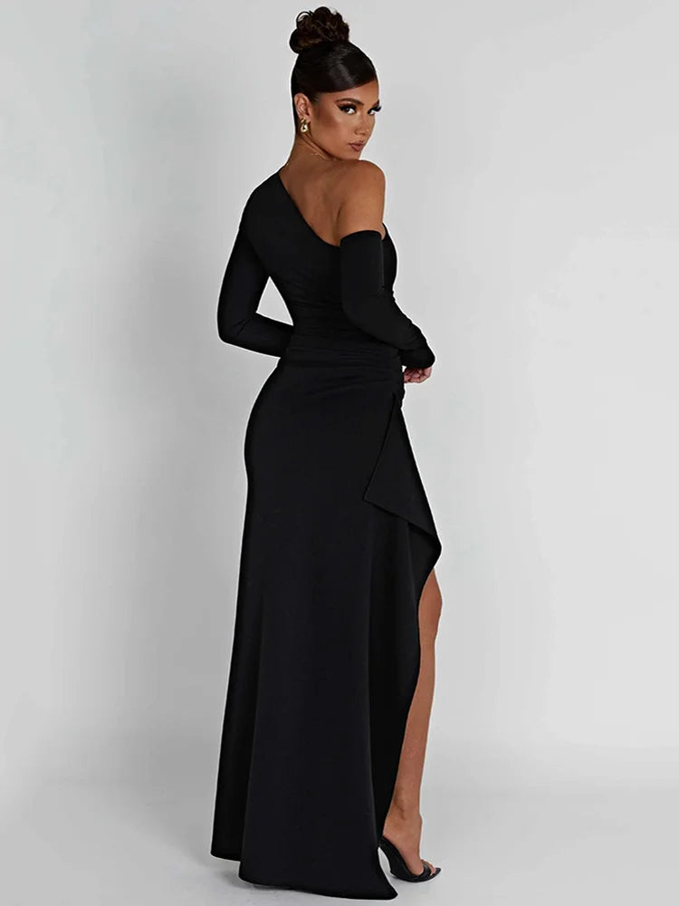 
                  
                    Mozision Oblique Shoulder Thigh High Split Maxi Dress Women Long Sleeve Backless Bodycon Sexy Club Party Long Dress Vestidos
                  
                