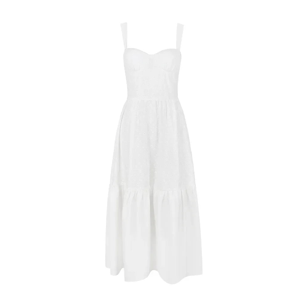 
                  
                    Linen-cotton Blend Jacquard Dress Elegant Sexy Slip White Vacation Dress Midi
                  
                