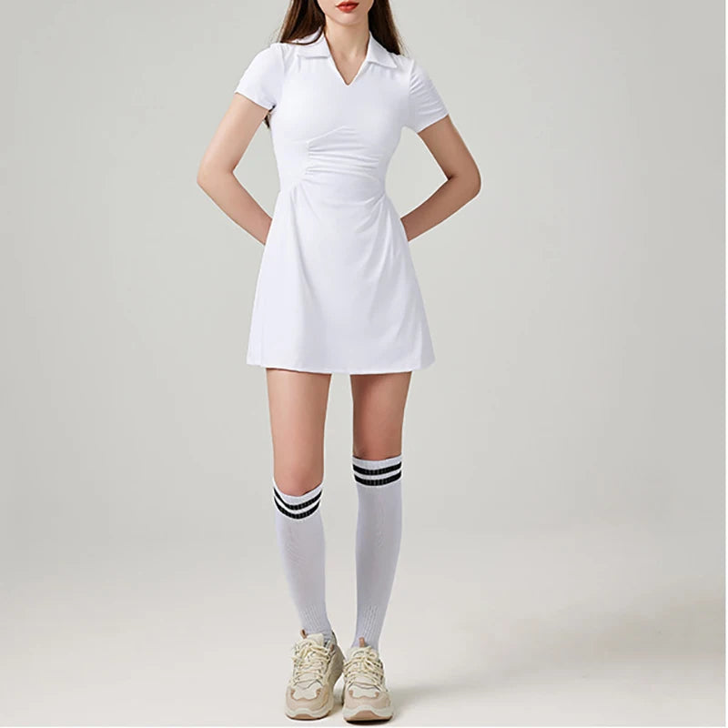 
                      
                        Sean Tsing® Tennis Golf Dresses with Safety Pants Two Pieces Women Short Sleeve Turn-Down Collar Badminton Sport Workout Dress
                      
                    