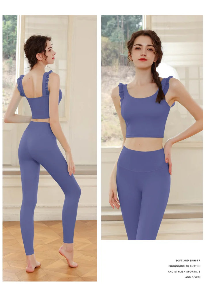 
                  
                    Top Quality Yoga Sets Shockproof Bra With Lotus Hem High Waist Push Up Leggings Two Pieces Sports Suits Activewear Tracksuits
                  
                