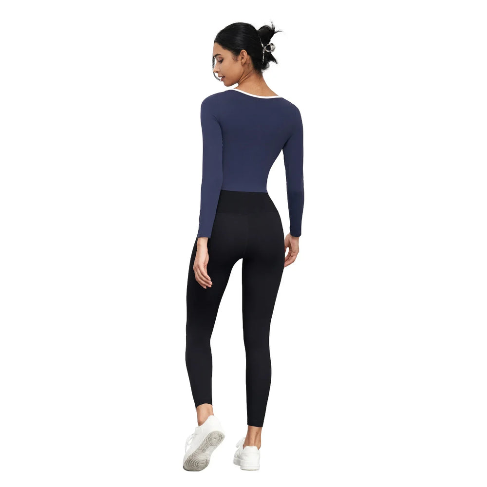 
                  
                    NUF-Contrasting V-neck Yoga Suit with Long Sleeves and Chest Pads, Tight Fitting Short Hem, Fitness Suit, Autumn
                  
                