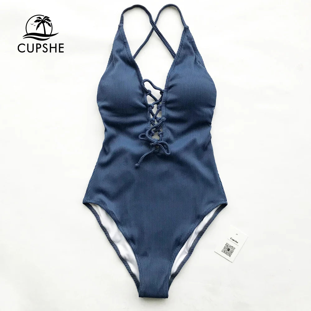 
                  
                    CUPSHE Solid Deep V neck One-piece Swimsuit For Women Backless Lace Up Sexy Bodysuits 2023 New Beach Bathing Suit Swimwear
                  
                