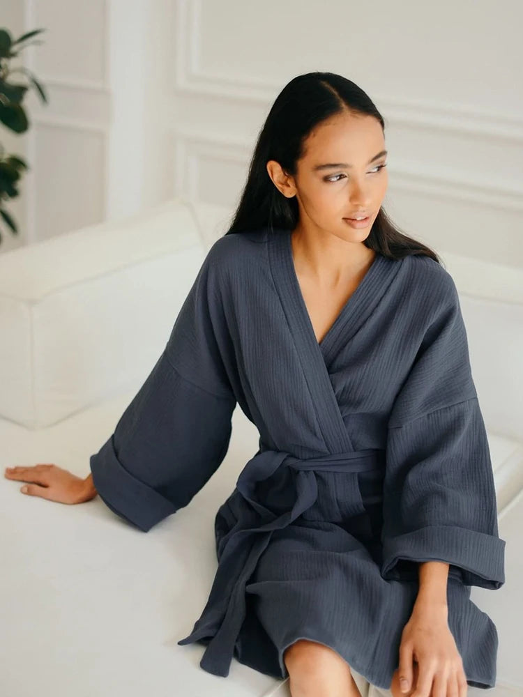 Cotton bathrobe For Women Loose Long Sleeve Sleepwear