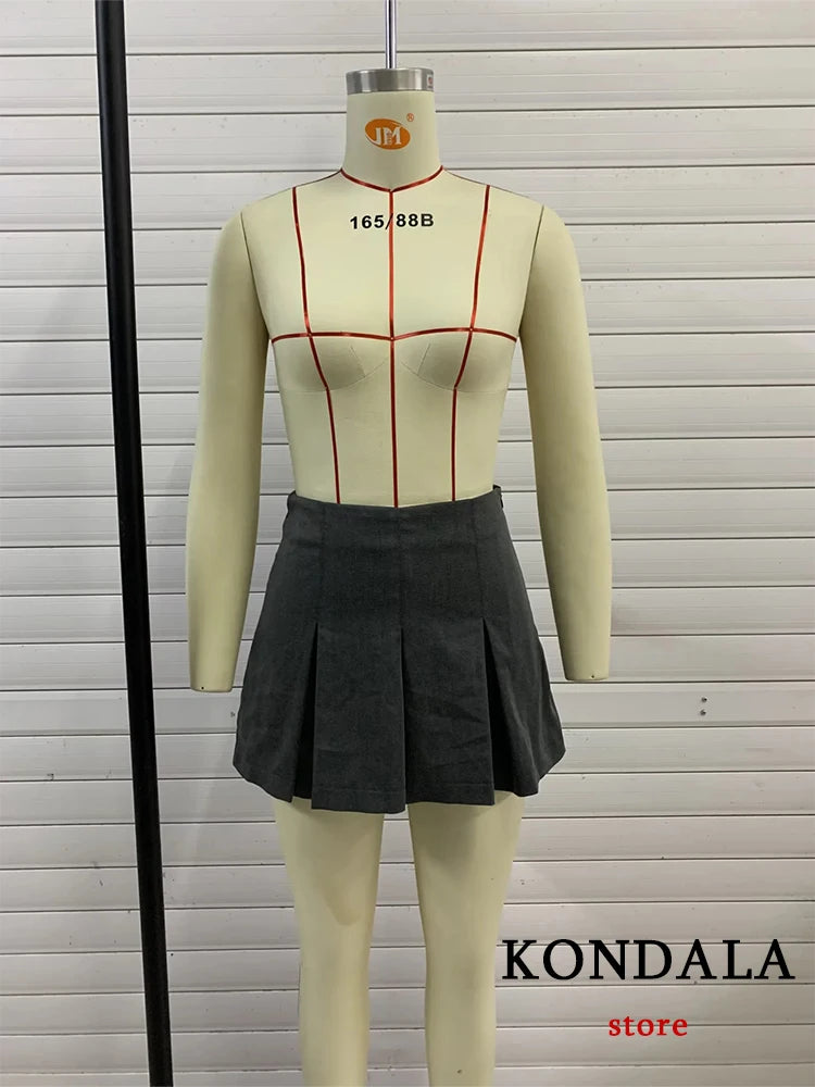 
                  
                    KONDALA Vintage Dark Grey Mini Skirts Women Ruffles Pleated Sexy Shorts Skirts Female Fashion 2023 Streetwear Mujer Faldas
                  
                