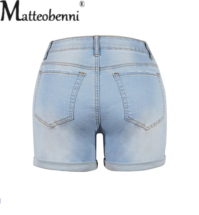 
                  
                    Summer Stretch Midriff Button Splice Denim Shorts Women Comfortable Casual Three Quarter Pants Female Fashion Ultra-short Jeans
                  
                