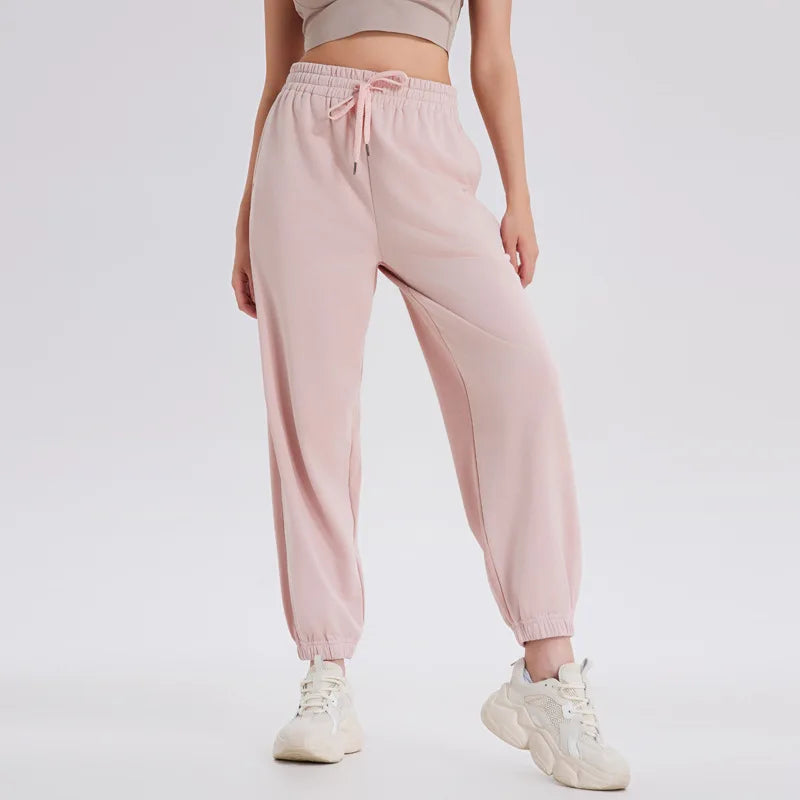 Women's Colored Pure Cotton Sports Pants, Casual Pants, Tie Feet Closure, Harlan Wei Pants, Spring, Autumn, Winter, New, 2023