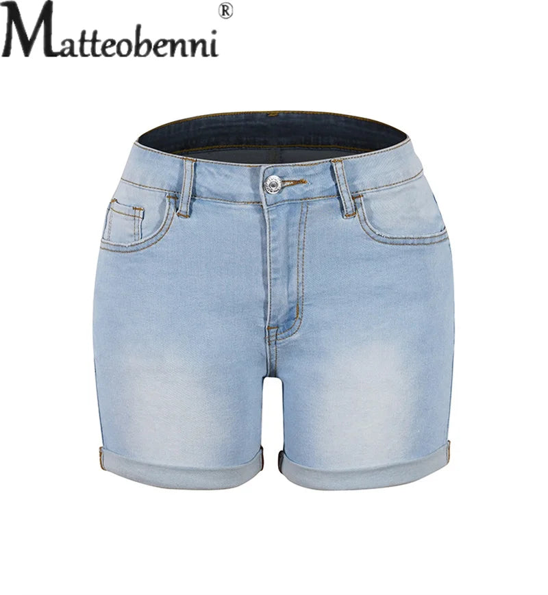 
                  
                    Summer Stretch Midriff Button Splice Denim Shorts Women Comfortable Casual Three Quarter Pants Female Fashion Ultra-short Jeans
                  
                