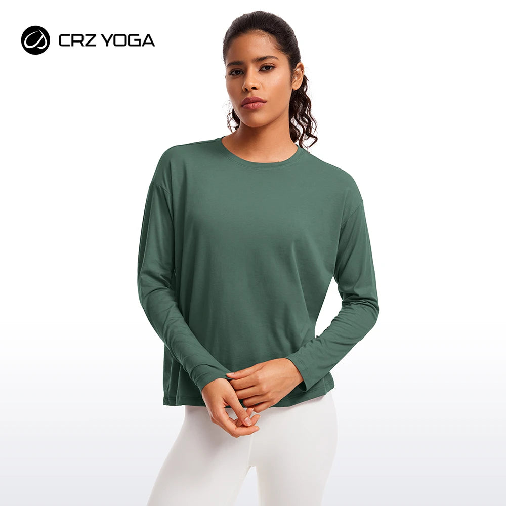 
                  
                    CRZ YOGA Pima Cotton Long Sleeve Workout Shirts for Women Loose Fit Crew Neck Yoga Athletic Tops Casual Fall Shirt
                  
                