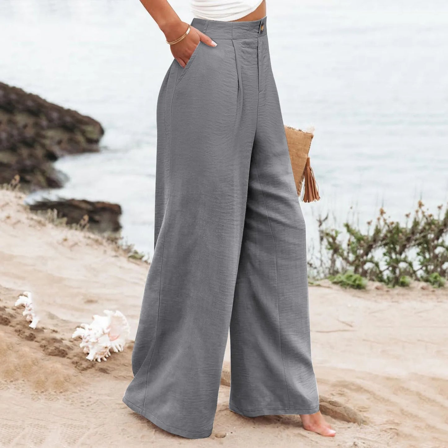 
                  
                    High Waist Wide Leg Pants Women Autumn Simple Feminine Leisure Baggy Pants Elegant College Solid Commuter Office Lady Work Pants
                  
                