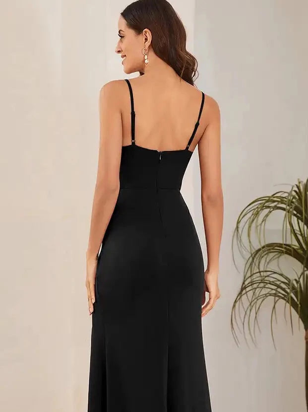 
                  
                    Elegant Evening Dresses Spaghetti Straps Side Split Pleated High Stretch 2024 Ever pretty of Shiny A-Line Black Bridesmaid dress
                  
                