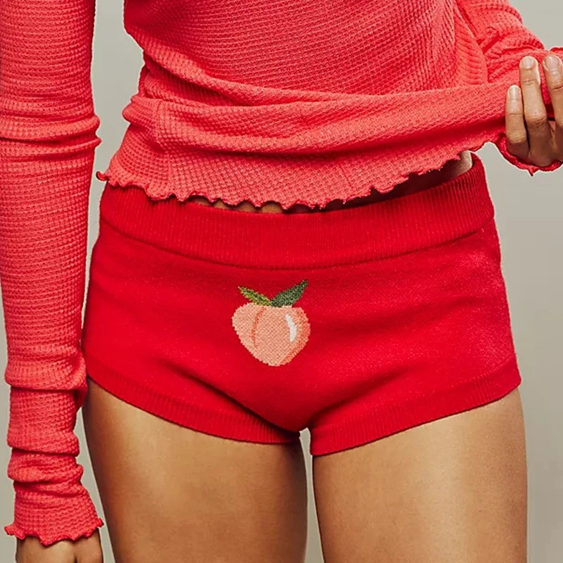 
                  
                    Cute Fruit Patterm Knitted Shorts Sweet Girl Low-rise Slim Fit Bottom 2000s Retro Kawaii Y2K Shortie Women Pants Streetwear
                  
                