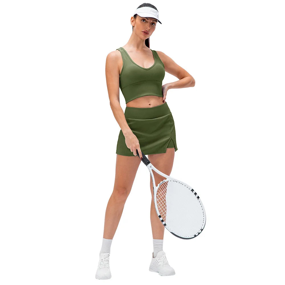 
                  
                    Tennis Skirts Gym Golf Running Ribbing Pantskirt SEXY Women Sports Fitness Shorts High Waist Skort Fashion Side Slit Skirt Sport
                  
                