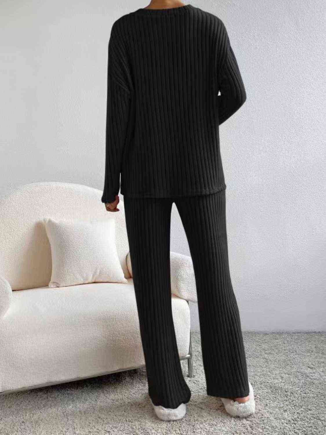 
                  
                    Ribbed V-Neck Long Sleeve Top and Pants Set
                  
                