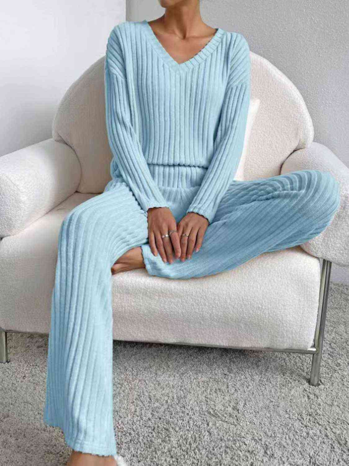 
                  
                    Ribbed V-Neck Long Sleeve Top and Pants Set
                  
                