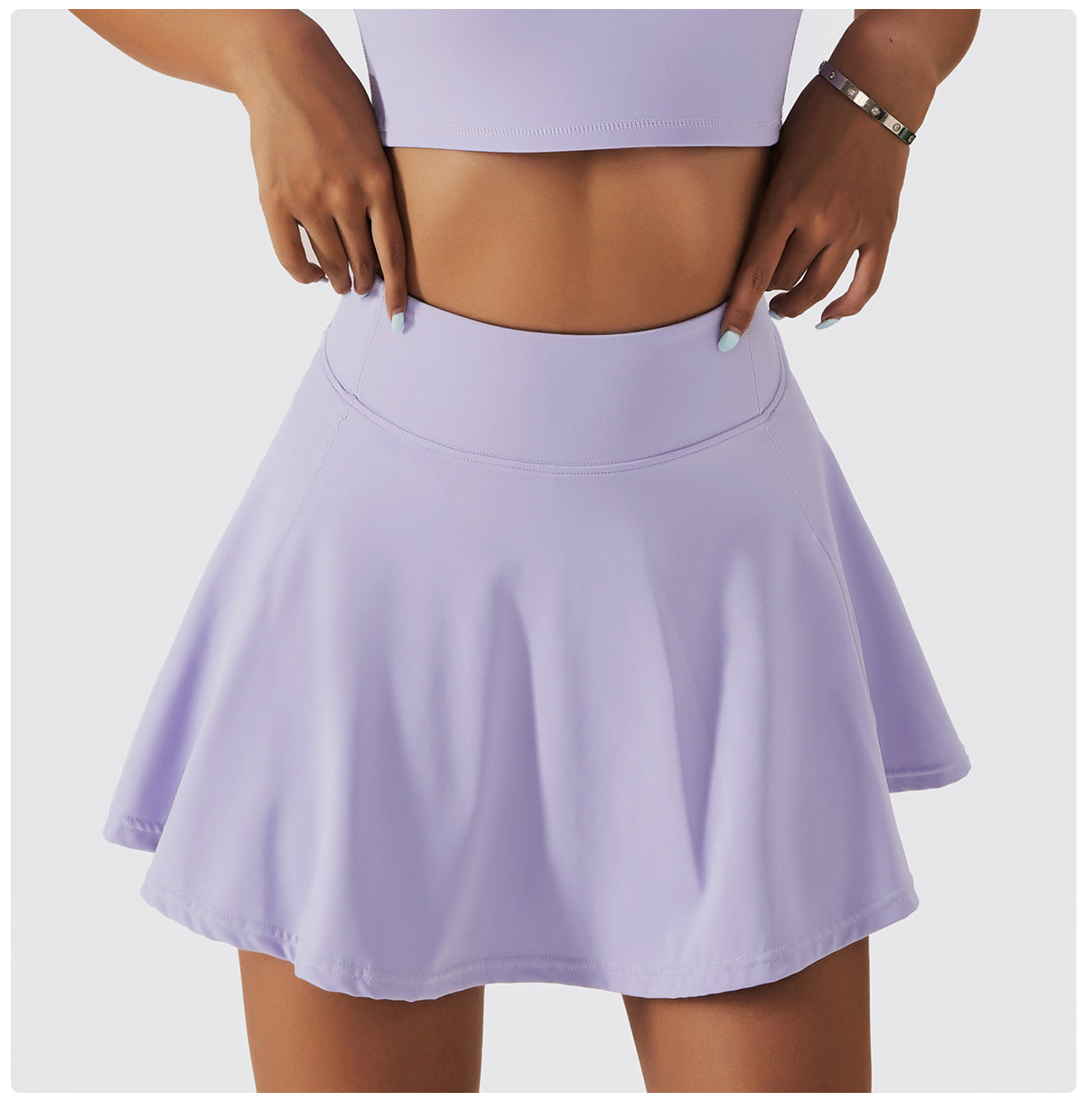 Spring Nude Feel Tennis Skirt Fitness Badminton Faux Two Piece Sports Culottes Pocket Running Casual Mini Skirt