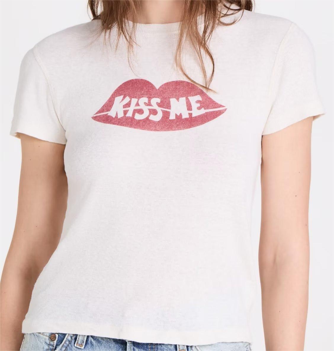
                  
                    Short Sleeve High Elastic Short Cropped Lip Print Slim Women T Shirt Spring Women Clothing
                  
                