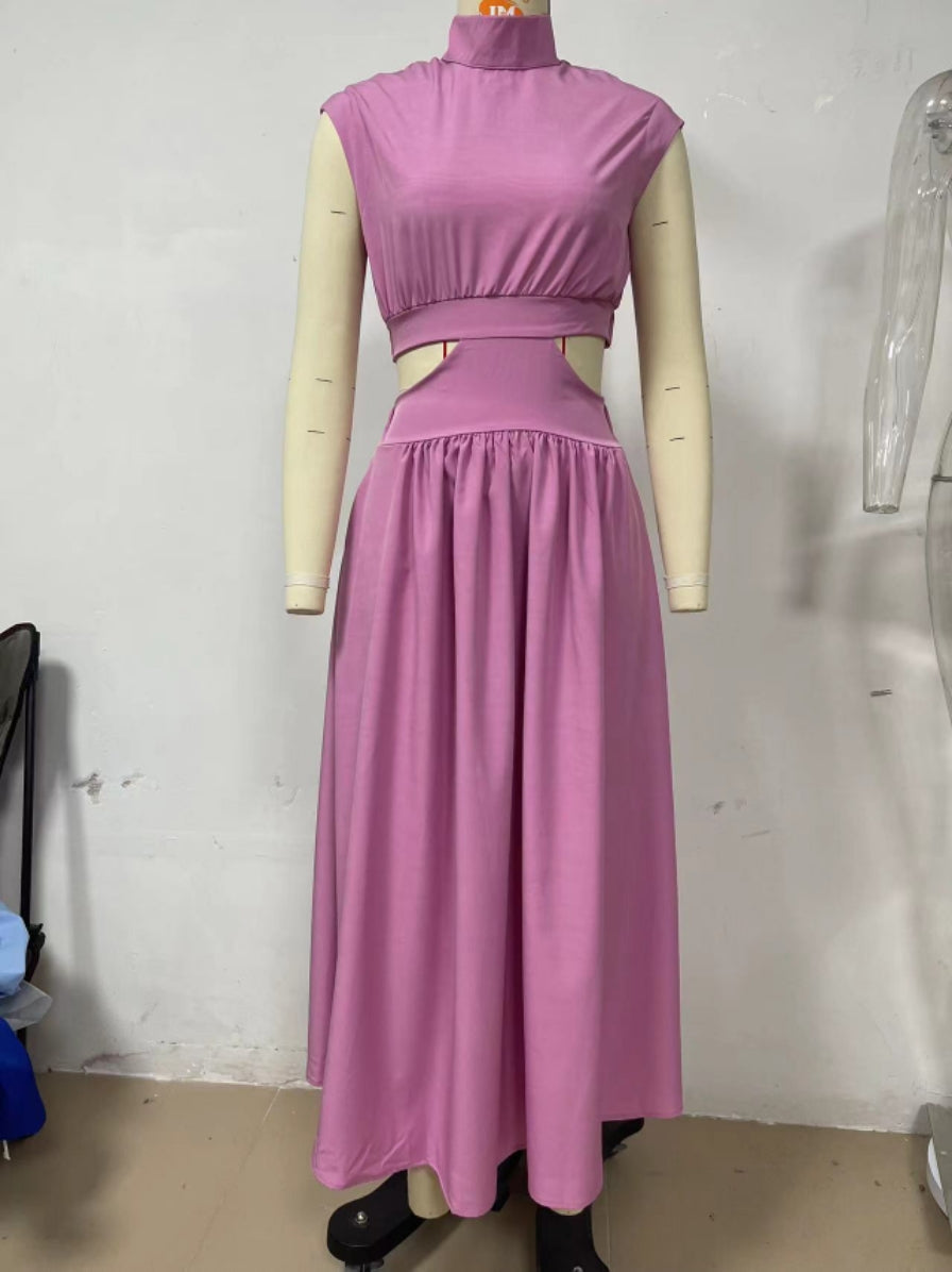 
                  
                    Sweet Street Summer Stand Collar Solid Color Cropped Outfit Maxi Dress
                  
                