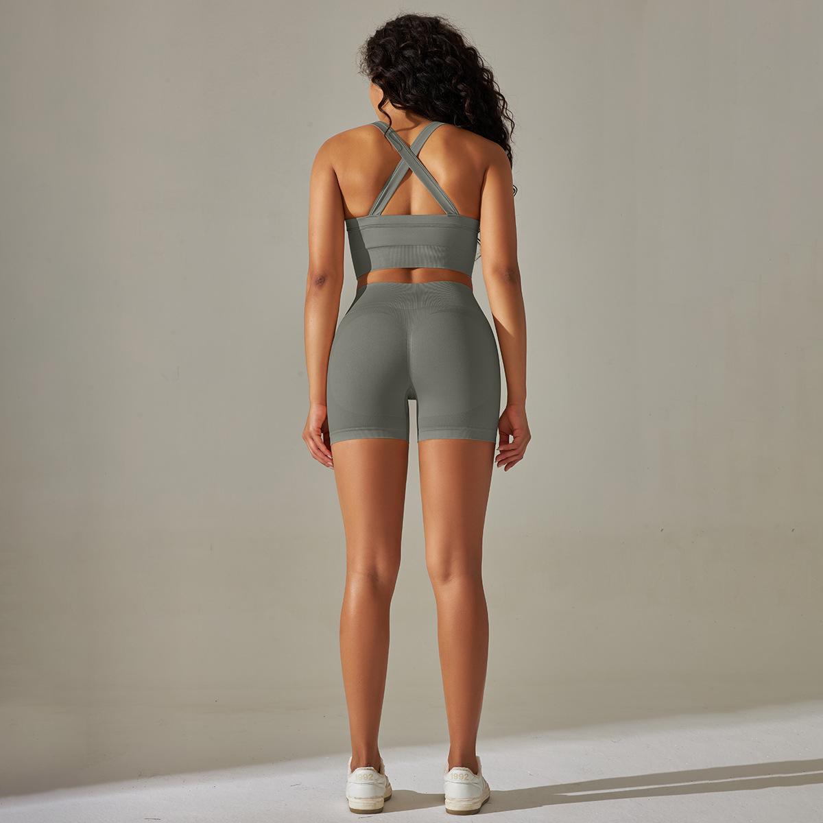 
                  
                    Knitted Cross Back Bra Vest High Waist Peach Hip Tights Sports Yoga Suit Women
                  
                