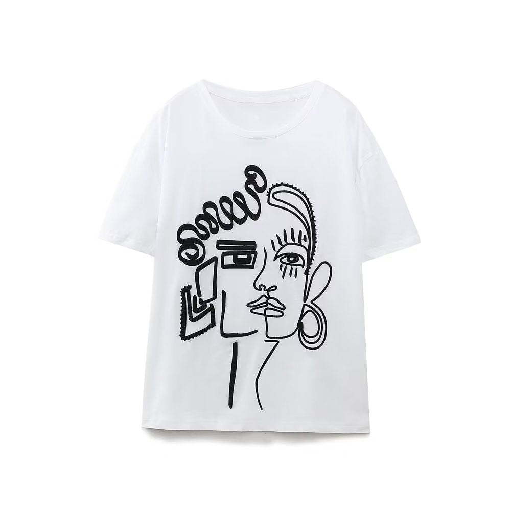 
                  
                    Women Casual Outline Embroidery T shirt
                  
                