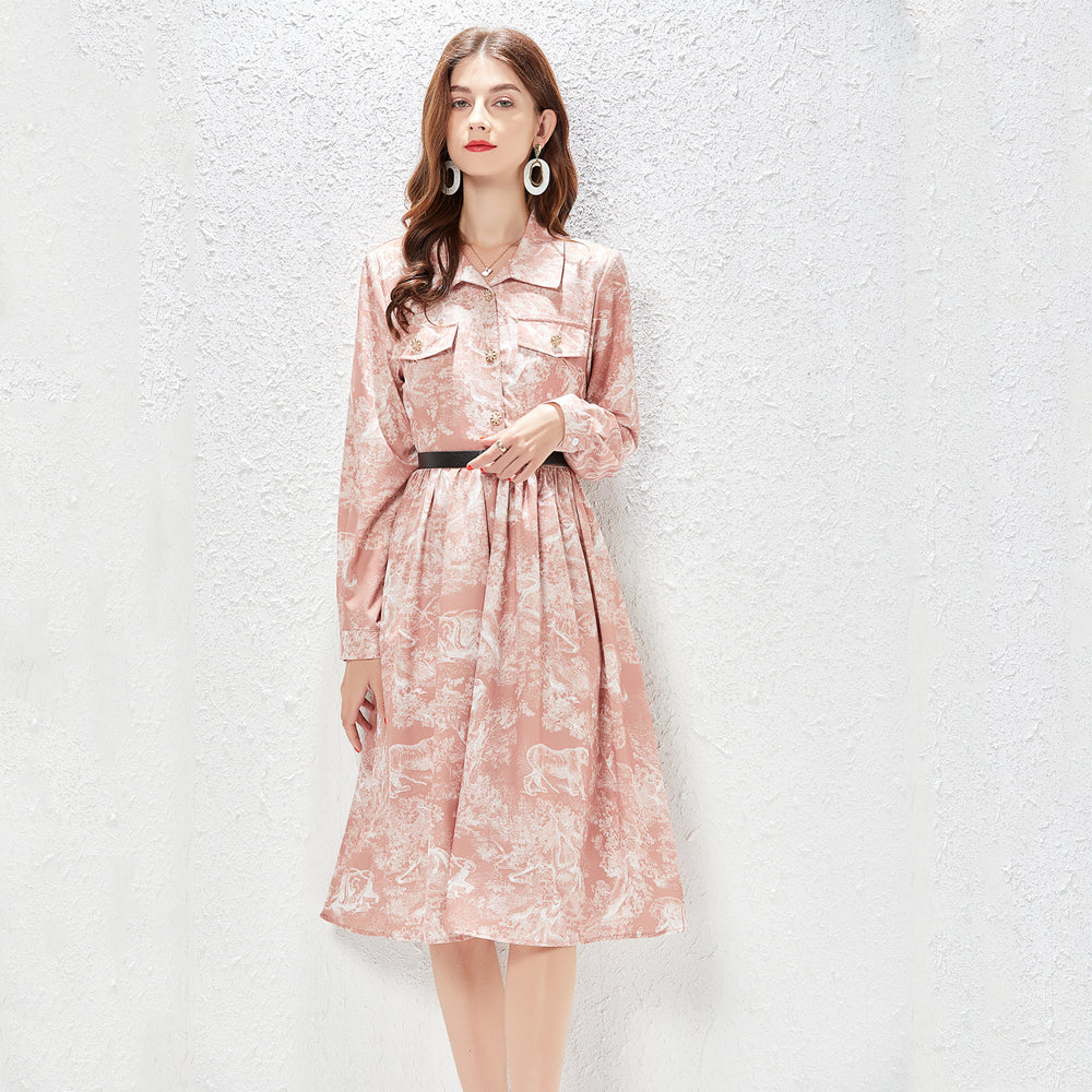 Women Summer New Elegant Shirt A word Dress Midi Dress Jungle Print Dress